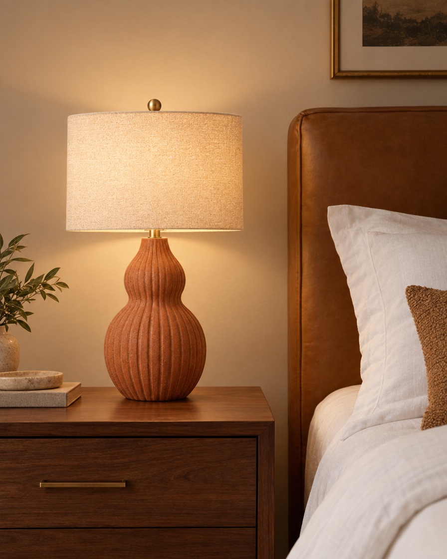The same lamp placed in a bedside scene