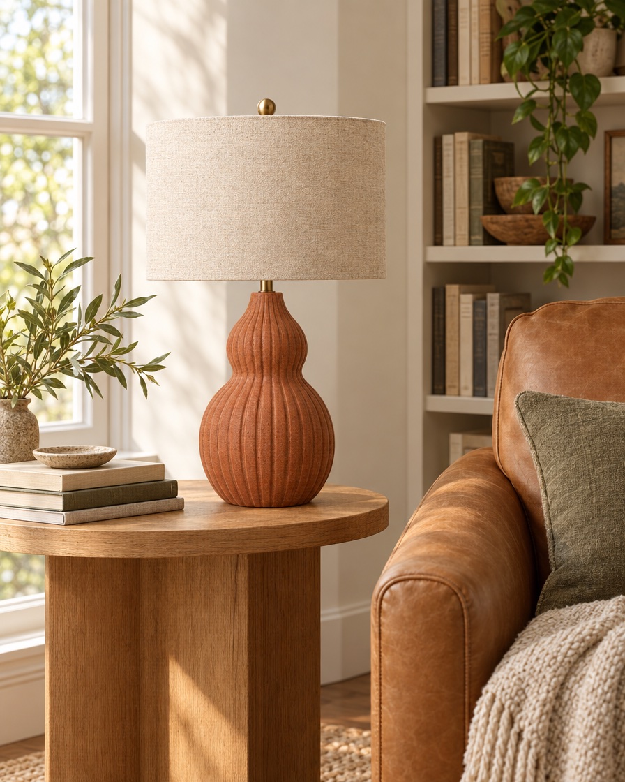 The same lamp placed in a reading nook scene