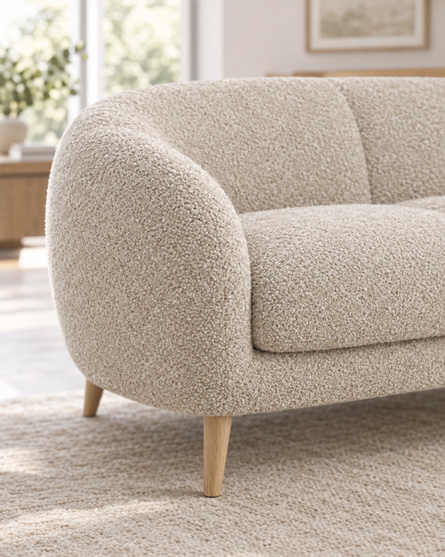 Test 3 of 6: the same sofa in a fabric, close-up scene