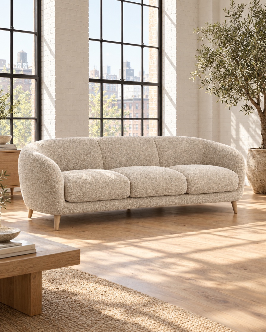 Test 1 of 6: the same sofa in a loft, wide scene